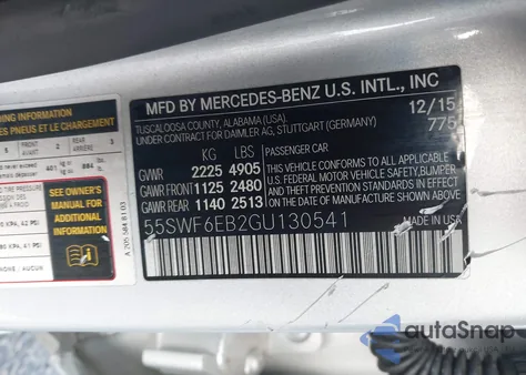 2016 Mercedes-Benz C 450 Amg 4Matic z USA, uszkodzony, nr VIN 55SWF6EB2GU130541